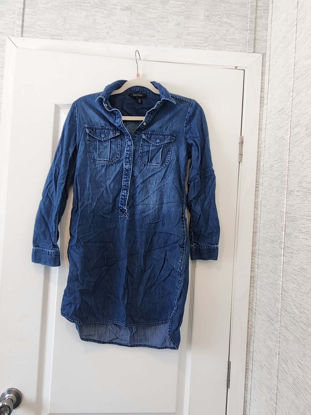 White House Black Market Blue Denim Tunic Shirt Dress 00 EUC